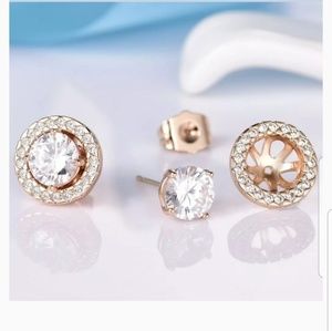 18K Gold Filled Pave Round Clear Topaz Crystal Rhi